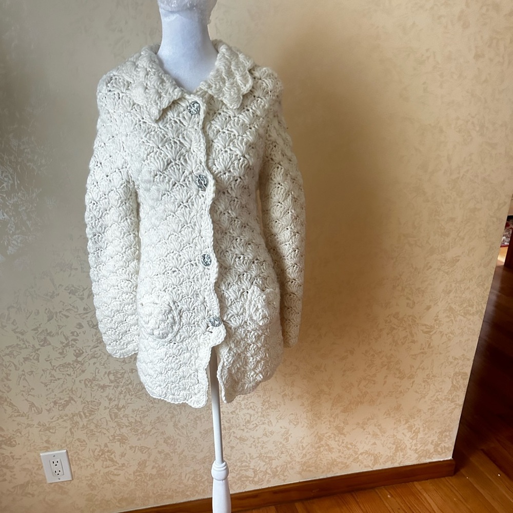 Chunky Knit Mohair Cardigan Women's 
Crochet Sweater Comfy Fuzzy Soft Ivory